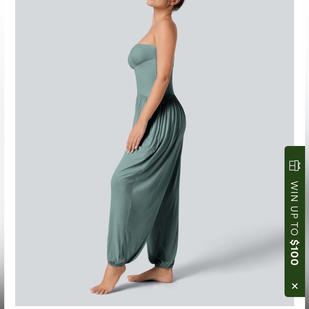 Halara Ribbed Tube Backless Side Pocket Casual Jumpsuit small  clear green nwt
